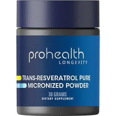 ProHealth Longevity micronized Trans-Resveratrol powder tub—high purity and absorption.