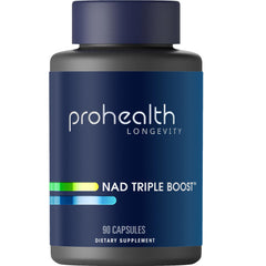ProHealth NAD Triple Boost bottle pour shows dosage-ready capsules for daily cellular energy support