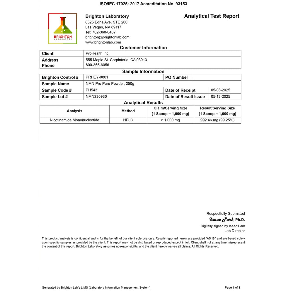 ProHealth NMN Pro Powder packaging highlights clinically studied NMN.