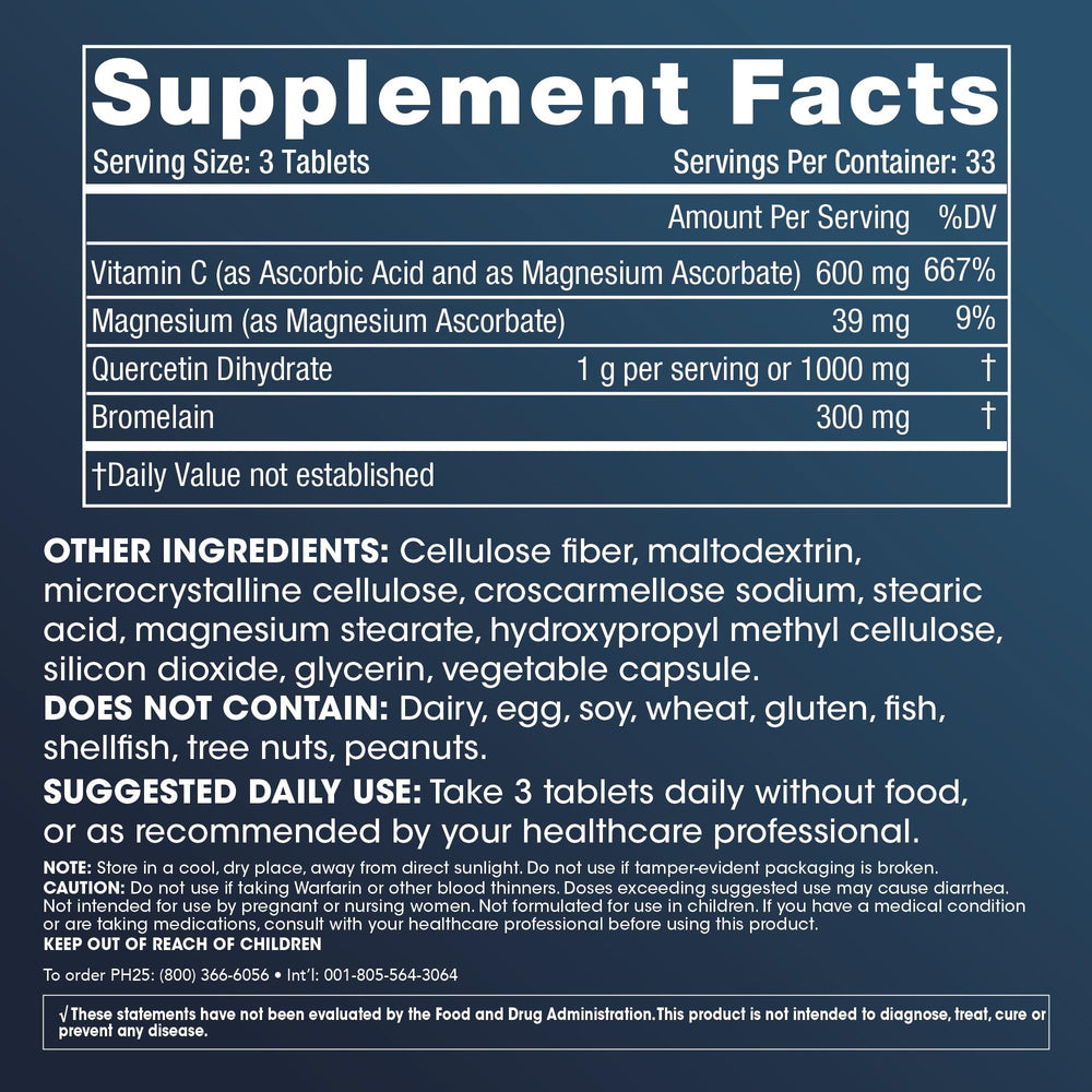 Label close-up highlighting antioxidant flavonoids in ProHealth Quercetin and Bromelain