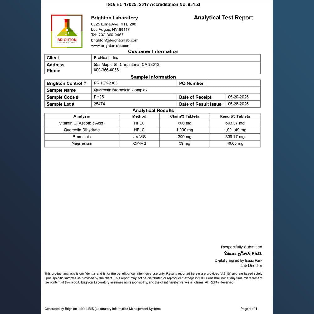 Tablets arranged for daily use in ProHealth Quercetin and Bromelain Complex