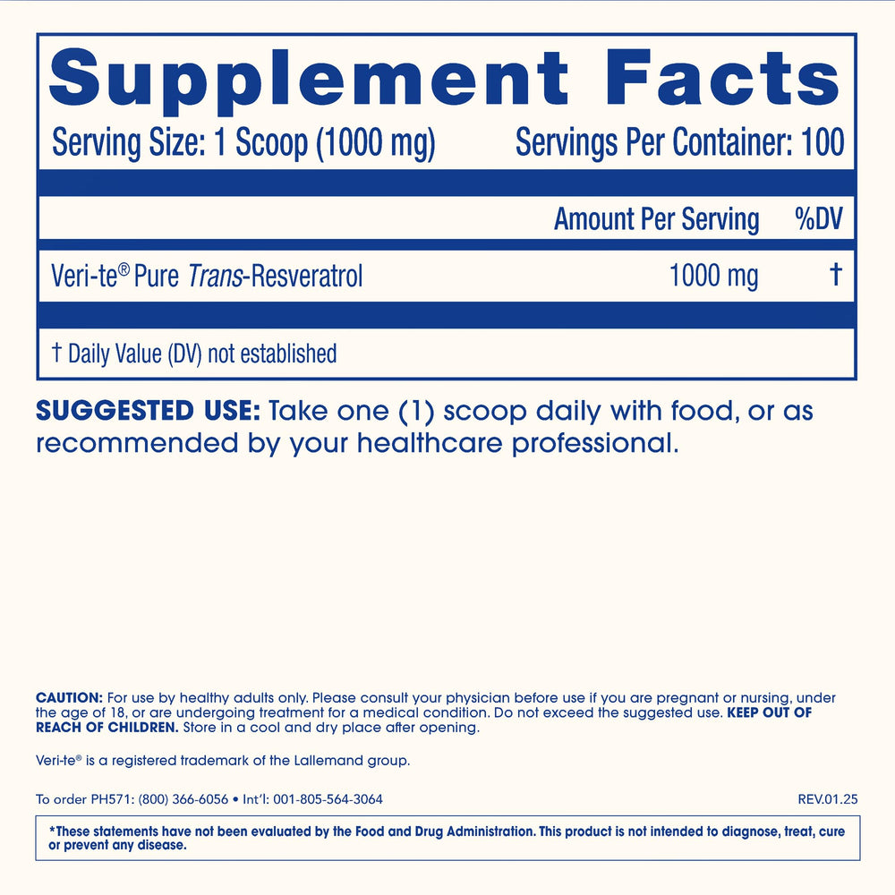 ProHealth Trans-Resveratrol powder in a pour-friendly container for easy use.