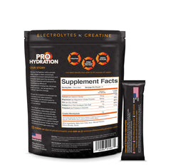 ProHydration blue raspberry packet demonstrates portable electrolyte mix for on-the-go hydration.