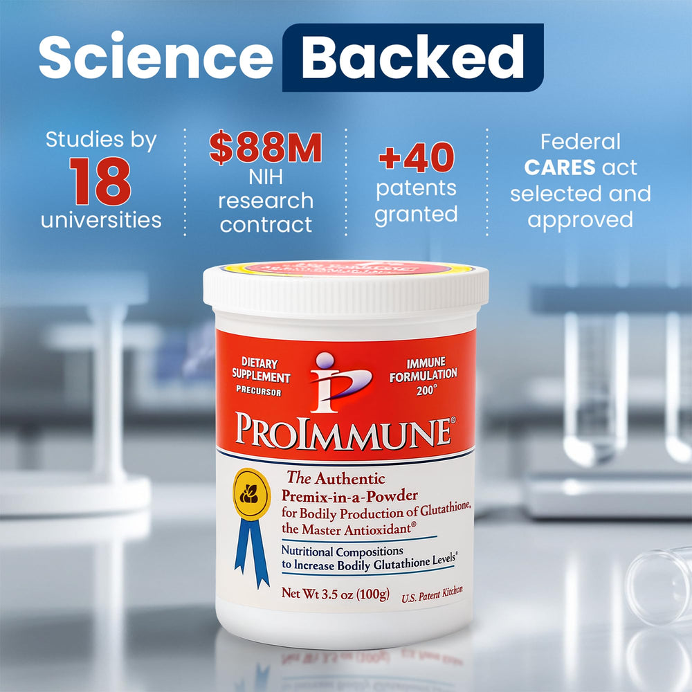ProImmune package opened with scooper ready for 62 servings.