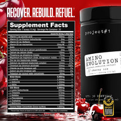Project #1 AminoEVolution ingredients list highlights electrolytes and amino acids.