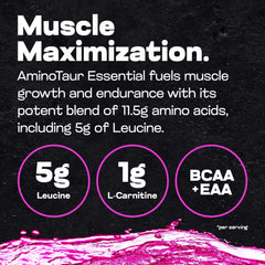 Close-up of the Aminotaur label showing 11.5 g amino acids per serving