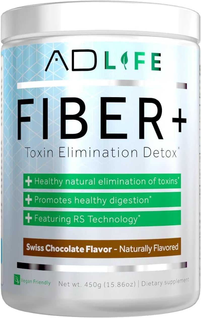 PROJECT AD Fiber+ powder, chocolate flavor, promotes digestive regularity.