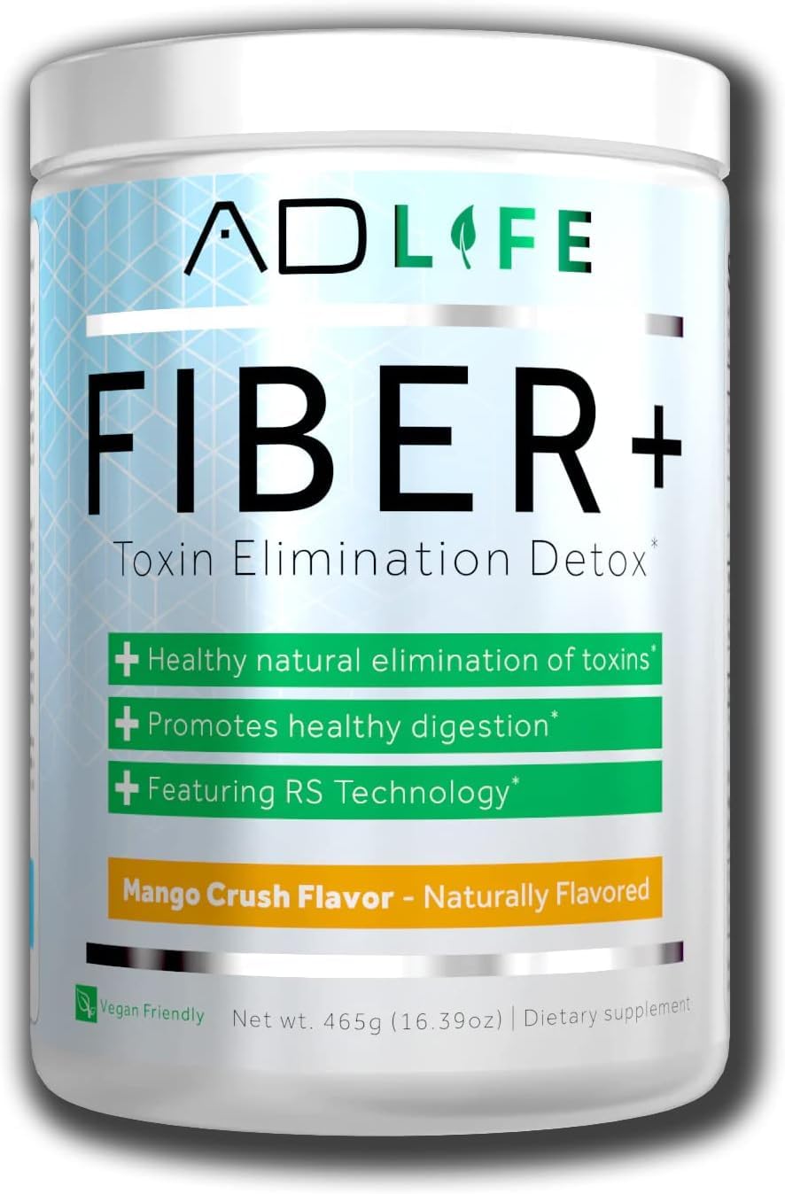 Project AD Fiber+ powder tub mango flavor for daily gut health support.