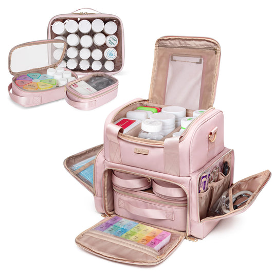 Prokva large medicine organizer bag top section with removable dividers for flexible daily use.