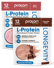 Prolon Longevity protein bottle pouring, convenient daily use for muscle support.