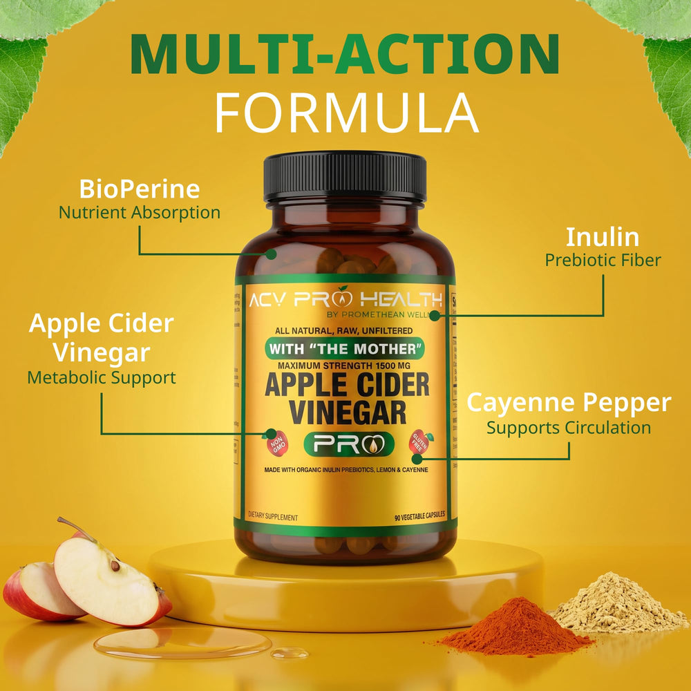 Promethean Wellness ACV Pro capsules with ginger and cayenne hinting at digestive comfort.
