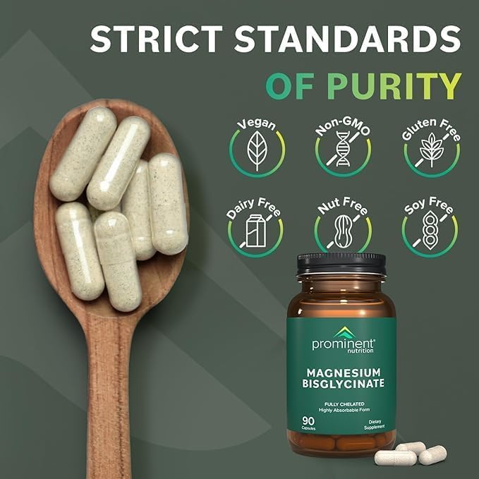 Prominent Nutrition magnesium bisglycinate bottle on desk for daily routine.
