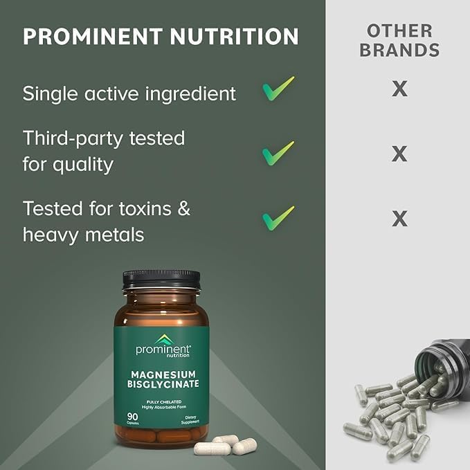 Prominent Nutrition magnesium bisglycinate vegan gluten-free label on bottle.