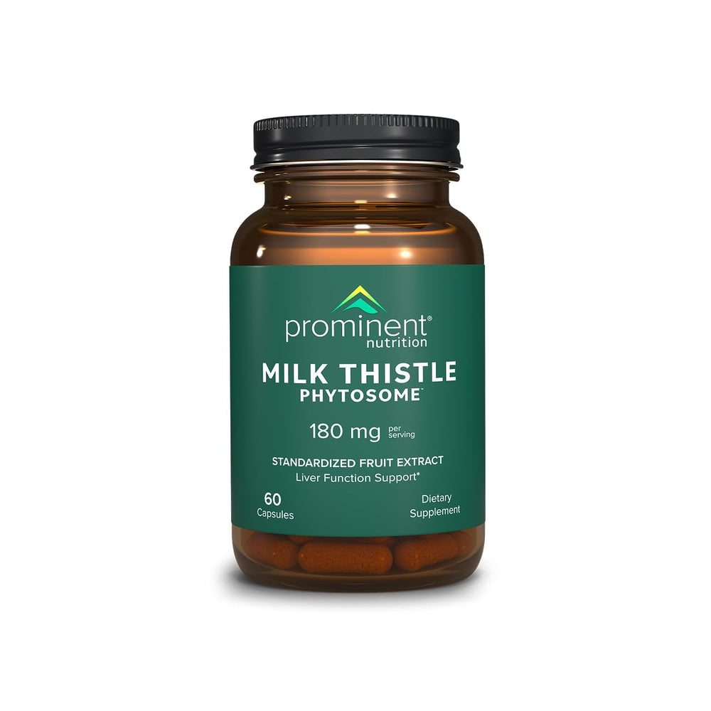 Prominent Nutrition Milk Thistle Phytosome bottle front highlights liver support potential.