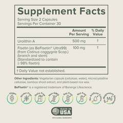 Prominent Nutrition Urolithin A + Fisetin packaging highlights high potency for longevity