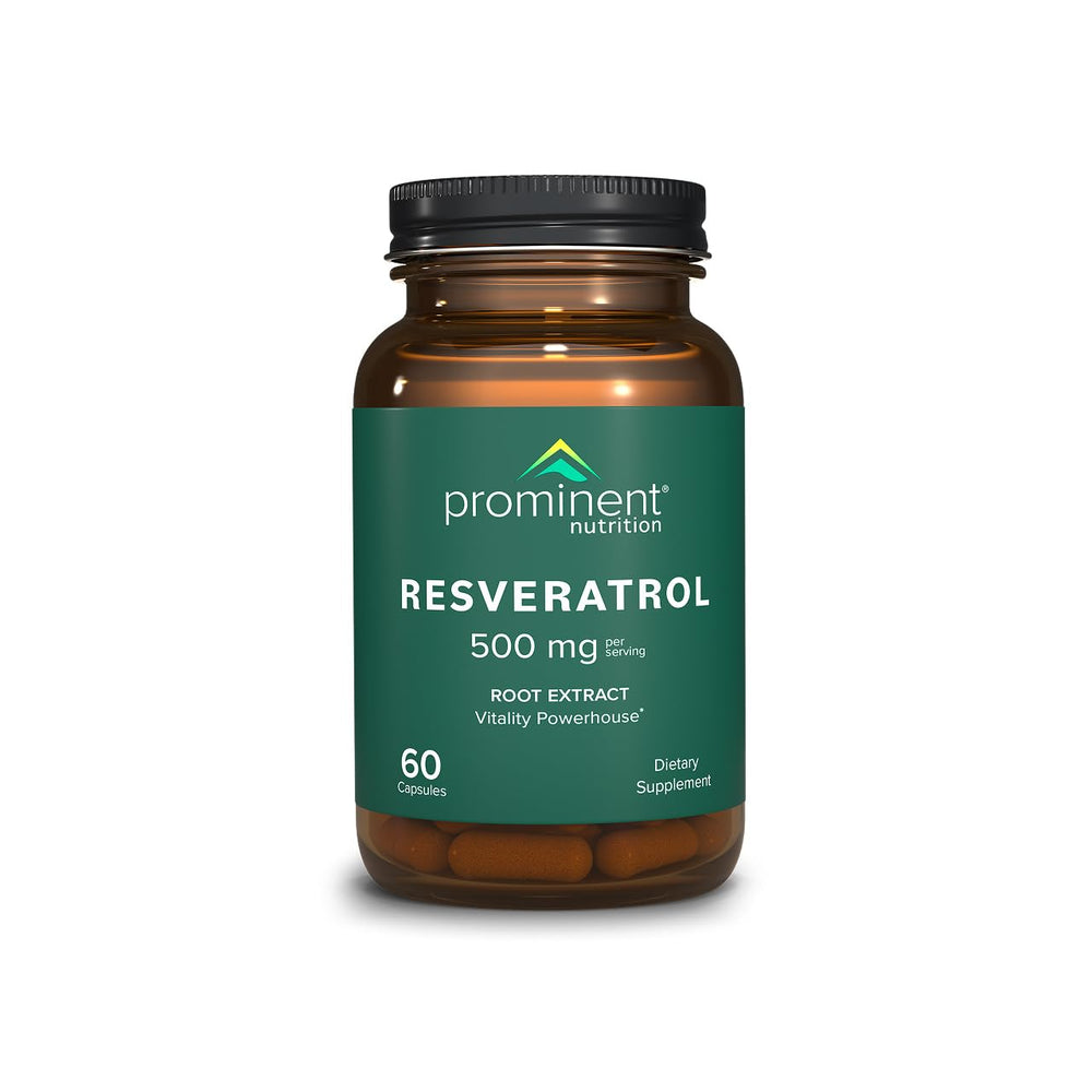 Prominent Resveratrol bottle closeup with 500 mg per serving for antioxidant support
