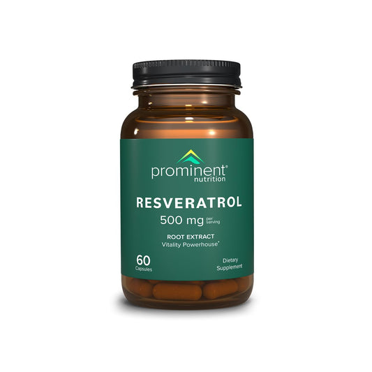 Prominent Resveratrol bottle closeup with 500 mg per serving for antioxidant support