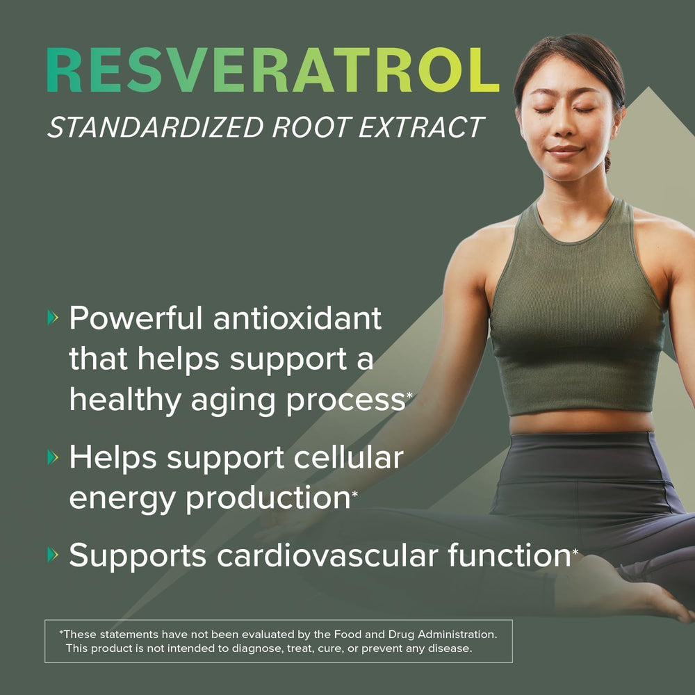 Prominent Resveratrol packaging front showcasing clean label and promise