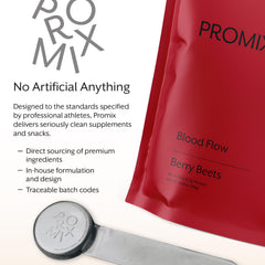 ProMix Nutrition Blood Flow nutrition facts panel highlights ingredients and serving size.