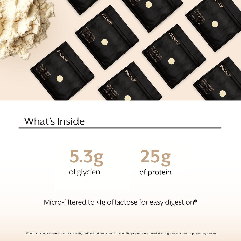 ProMix Casein scoop-dispense scene shows ready-to-use serving for daily use