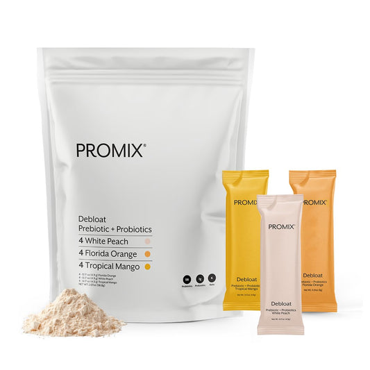 Promix Nutrition Debloat bottle front shows a clean design, signaling gut-friendly support for daily comfort.