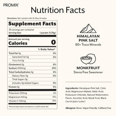 Close-up of Promix watermelon electrolyte stick pack ingredients and label.