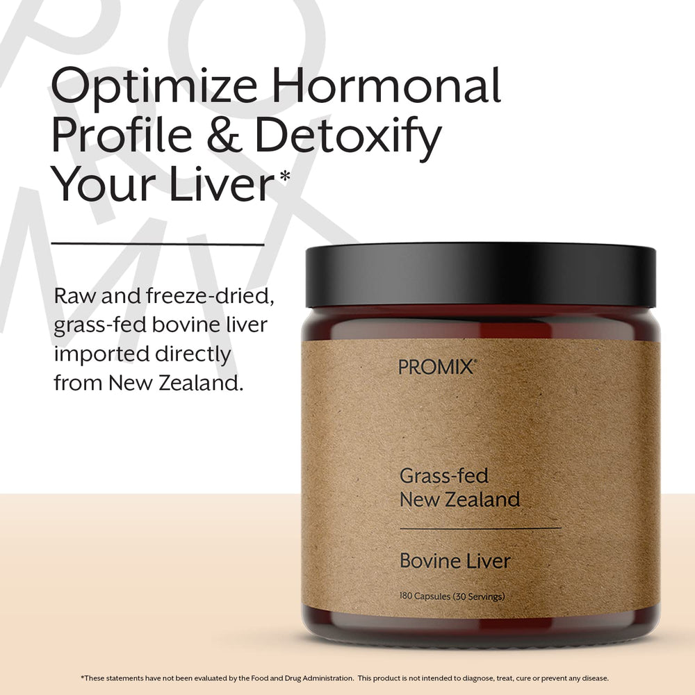 Promix Nutrition raw liver capsules close-up showing small easy-to-swallow design