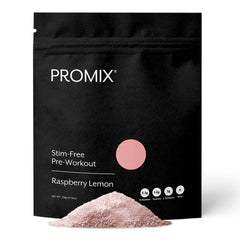 Promix Nutrition Stim-Free pre-workout bottle in Raspberry Lemon for clean energy before workouts