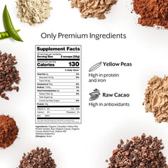 Promix vegan protein powder raw chocolate nutrition facts showing protein and B12