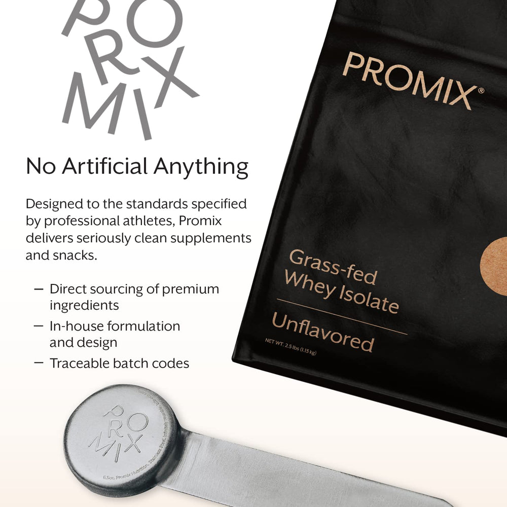 Promix Nutrition Whey Isolate packaging on display highlighting gluten-free, keto-friendly protein.