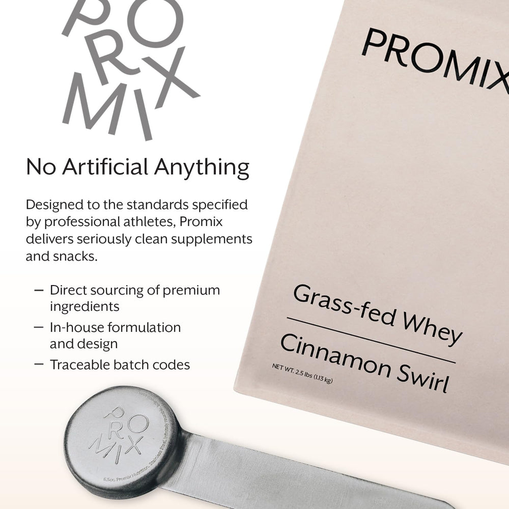 ProMix Nutrition Whey Protein Powder Cinnamon Swirl non-GMO cane sugar and clean label ingredients highlighted
