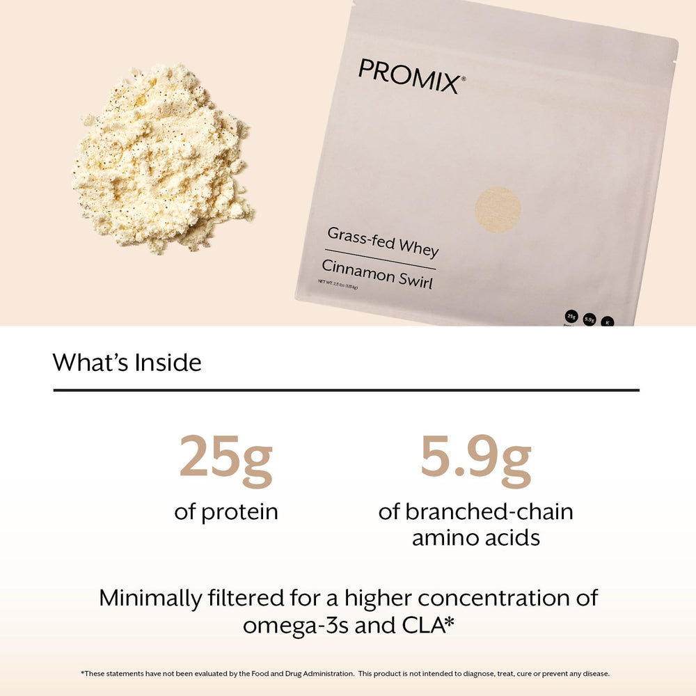 ProMix Nutrition Whey Protein Powder Cinnamon Swirl smoothie image demonstrates creamy texture and flavor