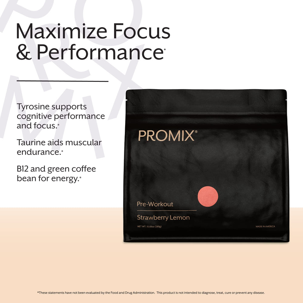 Promix nutrition facts label emphasizing B12 and caffeine source from green coffee bean.