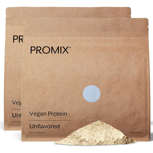 Promix Nutrition vegan protein canister, unflavored, ideal for post-workout shakes.