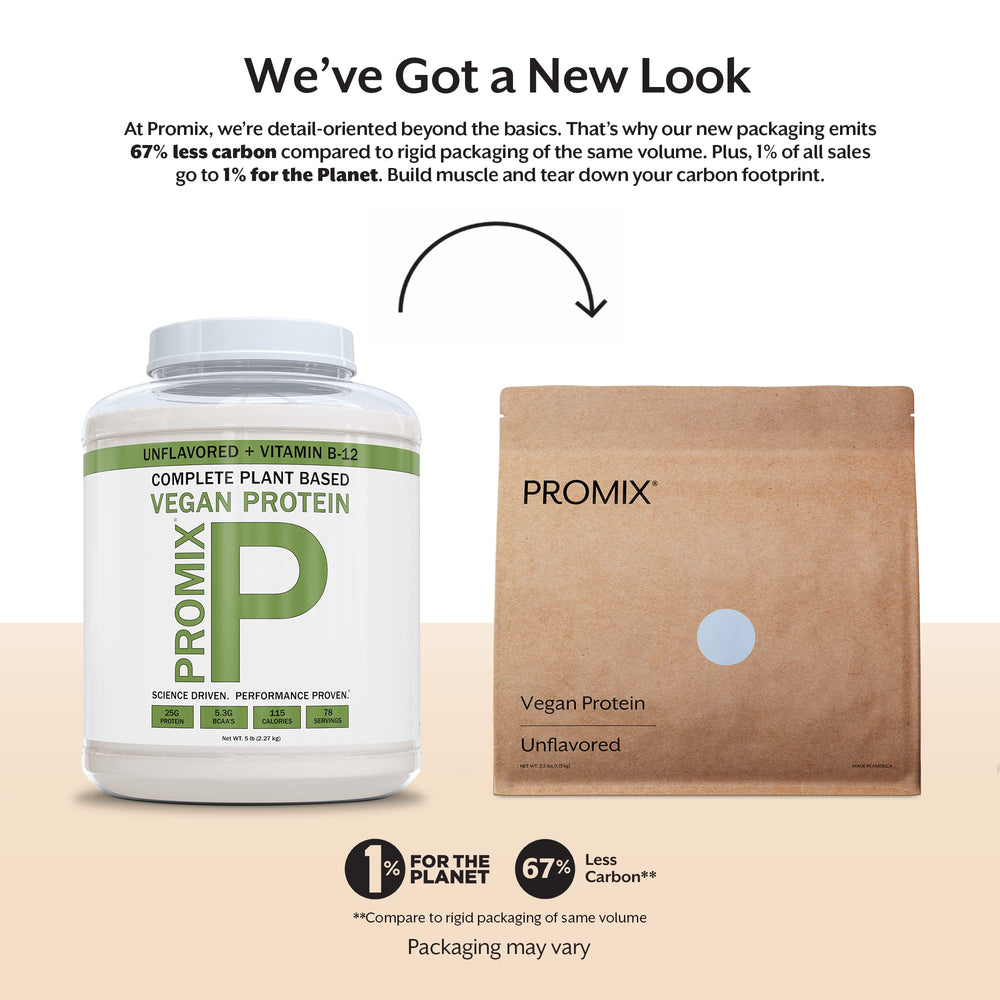Promix vegan protein scoop for accurate two-scoop servings in smoothies.