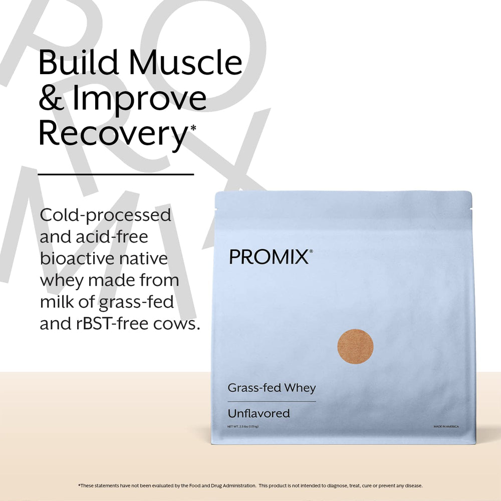 Promix whey protein grass-fed container highlighting natural antioxidants for everyday smoothies.