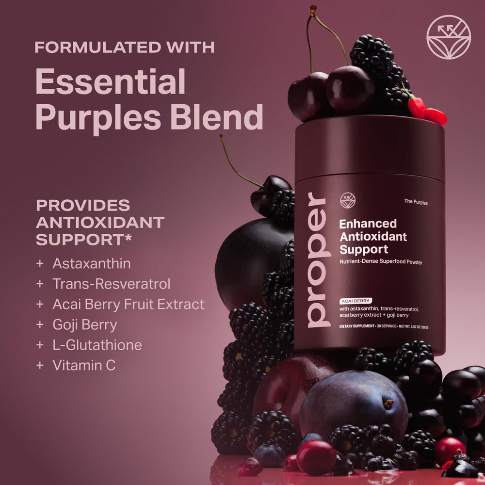 Proper The Purples prebiotic fiber and probiotics support gut-friendly balance.