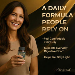 Proriginal probiotic bottle label close-up highlighting 100 Billion CFU for gut balance