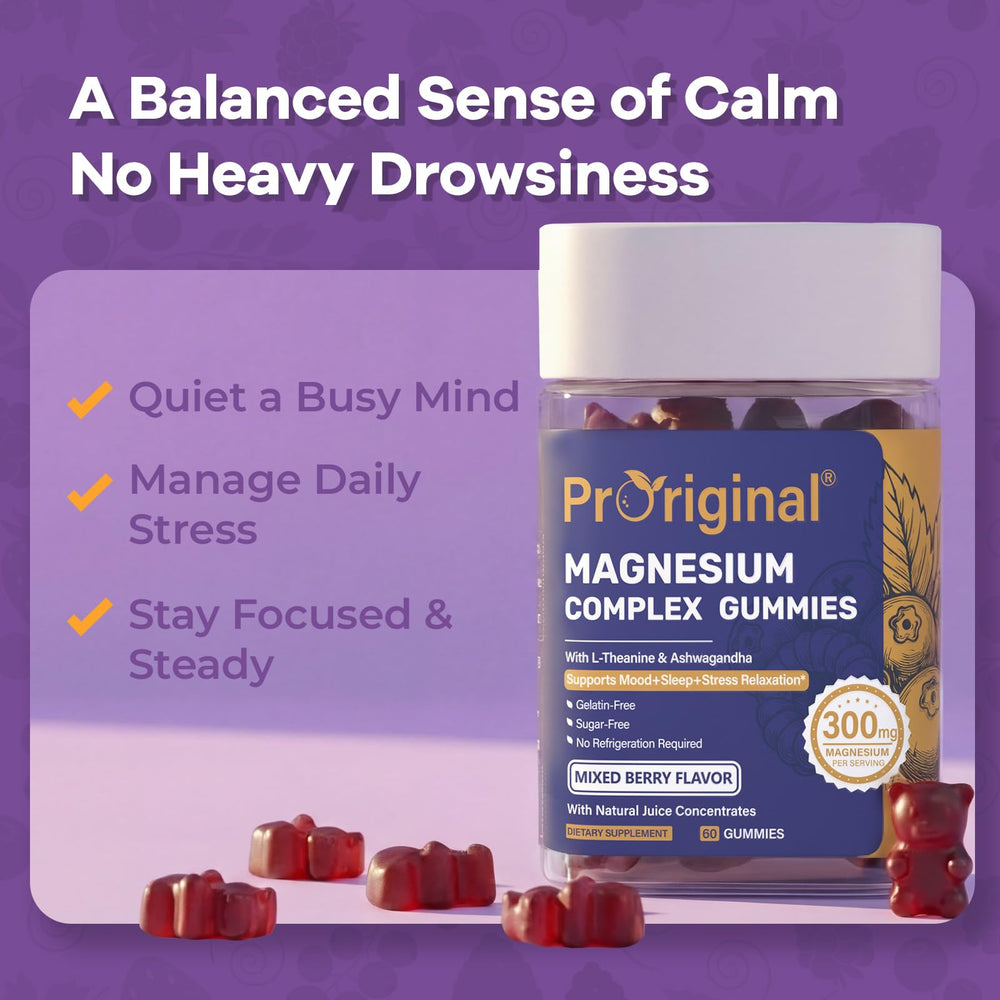 Proriginal Magnesium Gummies on shelf scene conveys convenient daily wellness