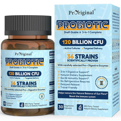 Proriginal probiotics bottle front highlighting high-potency formulation for digestive support.