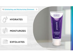 Prosoria exfoliating ointment tube suggesting skin renewal and smoother texture.