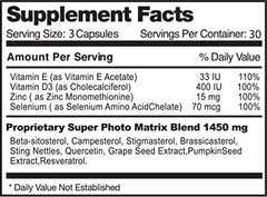 Prostavar Ultra ingredient matrix highlighting the Super Phyto Matrix