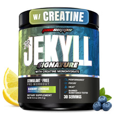 PROSUPPS Dr. JEKYLL V2 blueberry lemonade bottle promotes caffeine-free focus during workouts.