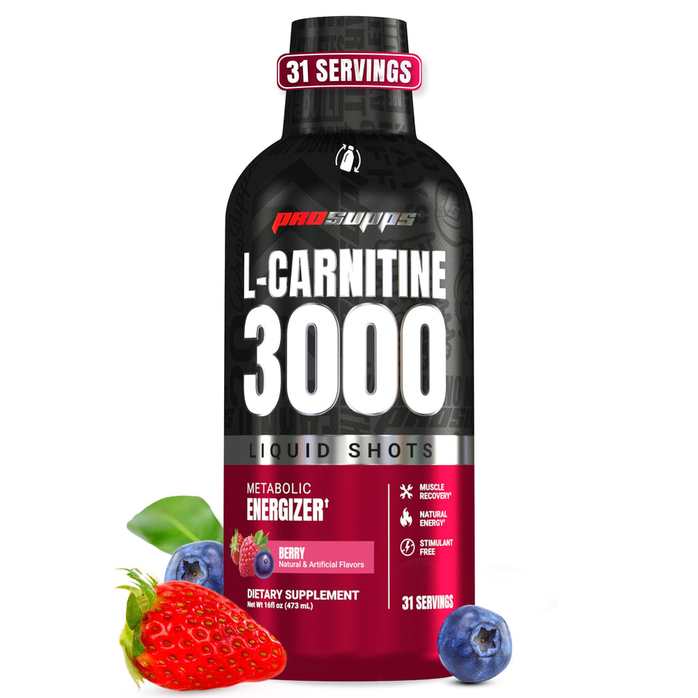PROSUPPS L-Carnitine 3000 liquid shot in glass for clean energy support.