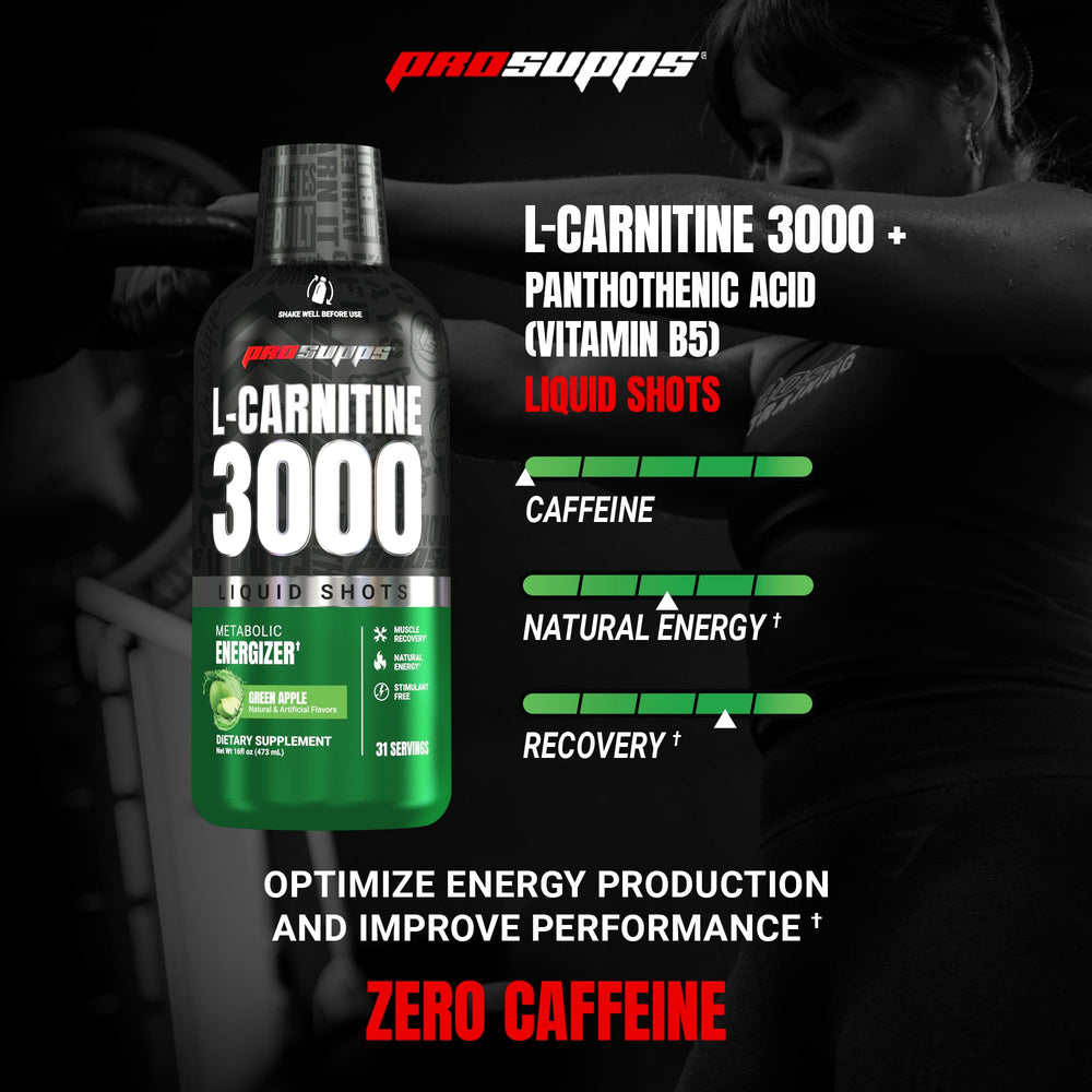 PROSUPPS L-Carnitine 3000 back panel showing Vitamin B5 for energy support.
