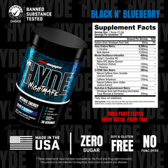 Prosupps Mr Hyde Nightmare Black N' Blueberry flavor in glass with ice