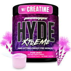 PROSUPPS Mr Hyde Xtreme tub label highlights high energy pre-workout and focus.