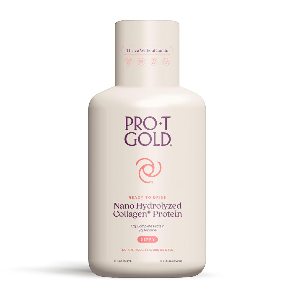 ProT Gold Berry Sugar Free Liquid Protein Shot bottle highlights complete protein nutrition for daily wellness.