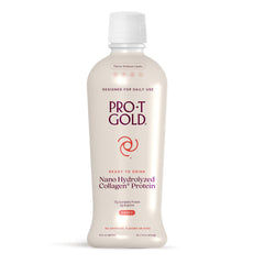 ProT Gold liquid collagen bottle shows 17g protein per serving for daily support