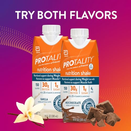 Protality Vanilla Shake ingredients panel emphasizing fiber and vitamins.